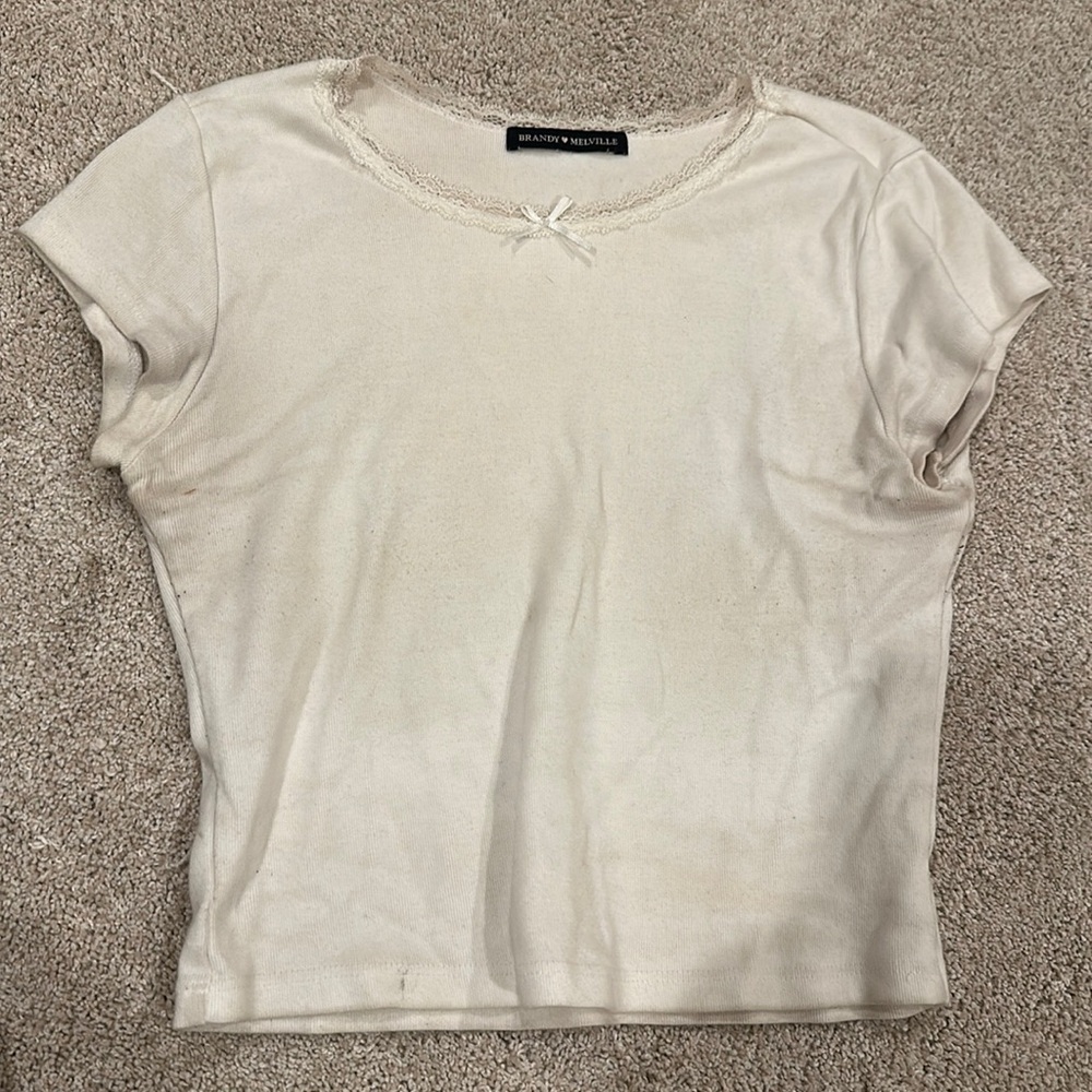 Brandy melville laced neckline white top
